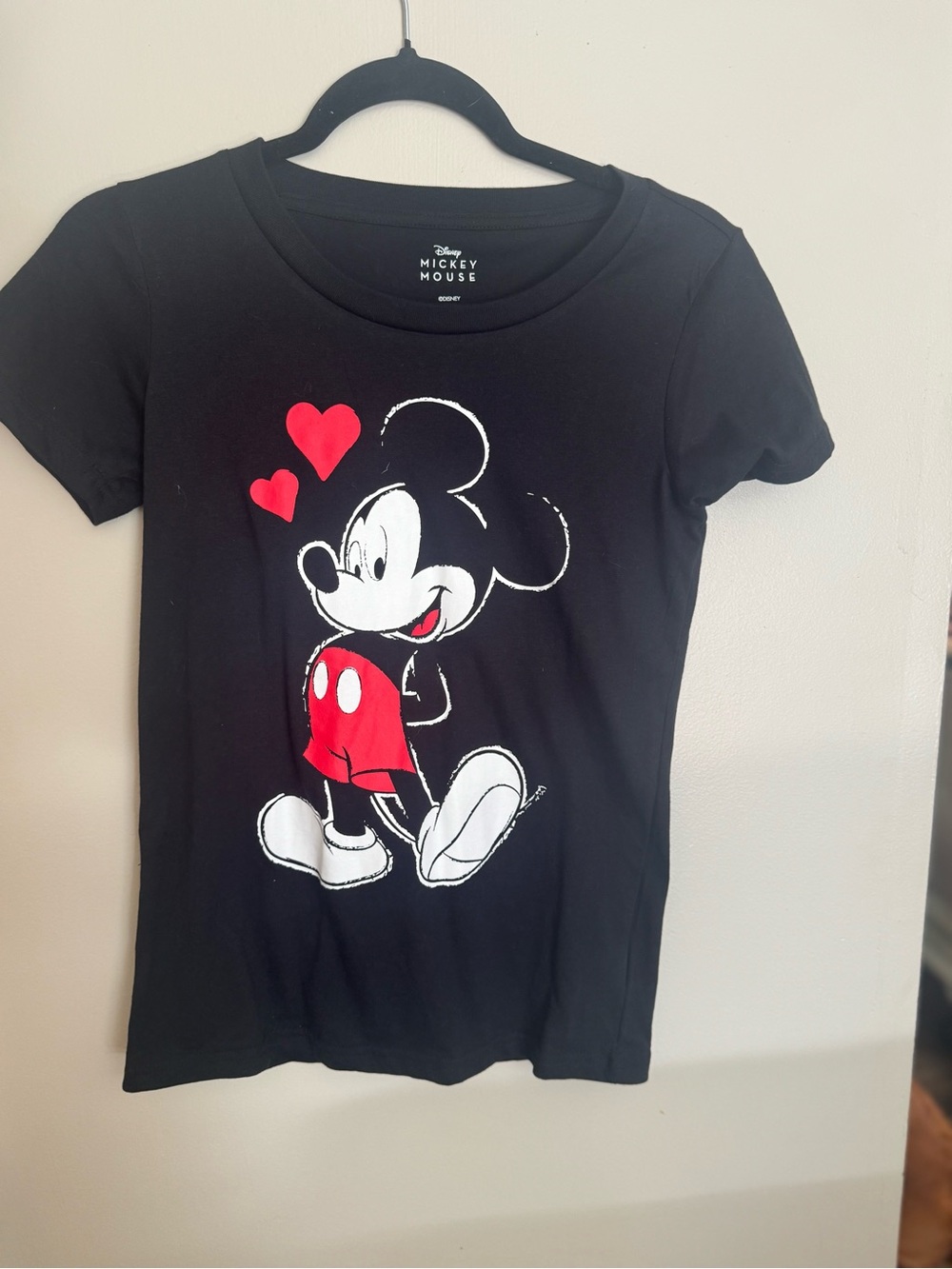 Disney Black Tee with Mickey Graphic and Red Accents